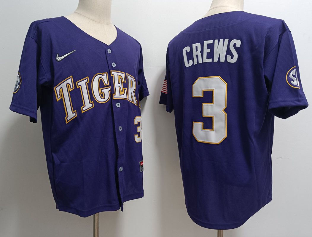 Men LSU Tigers #3 Crews Purple Nike 2025 NCAA Jersey